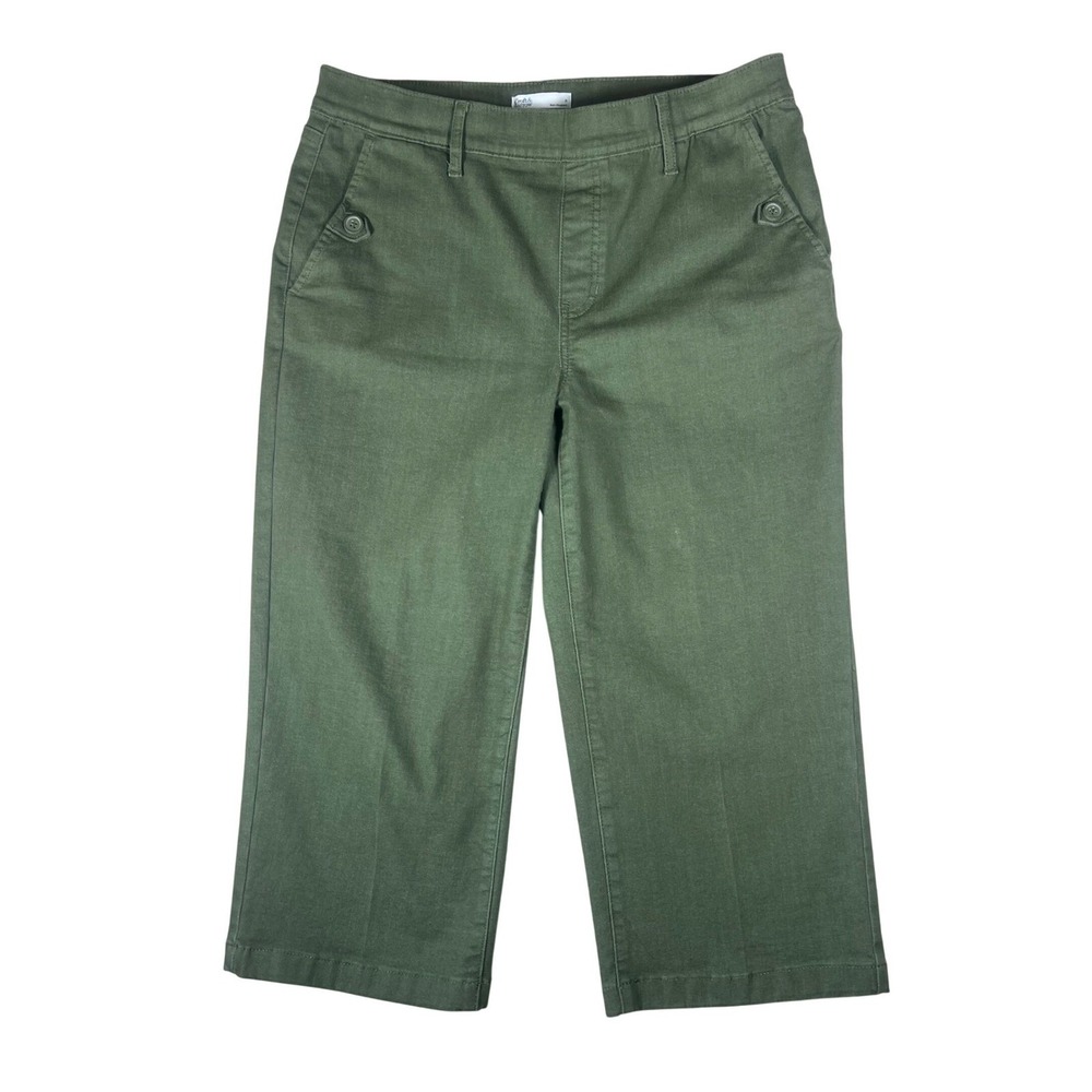 Croft & Barrow Olive Green Pull On Crop Pants Wide Leg Stretch Twill Womens M